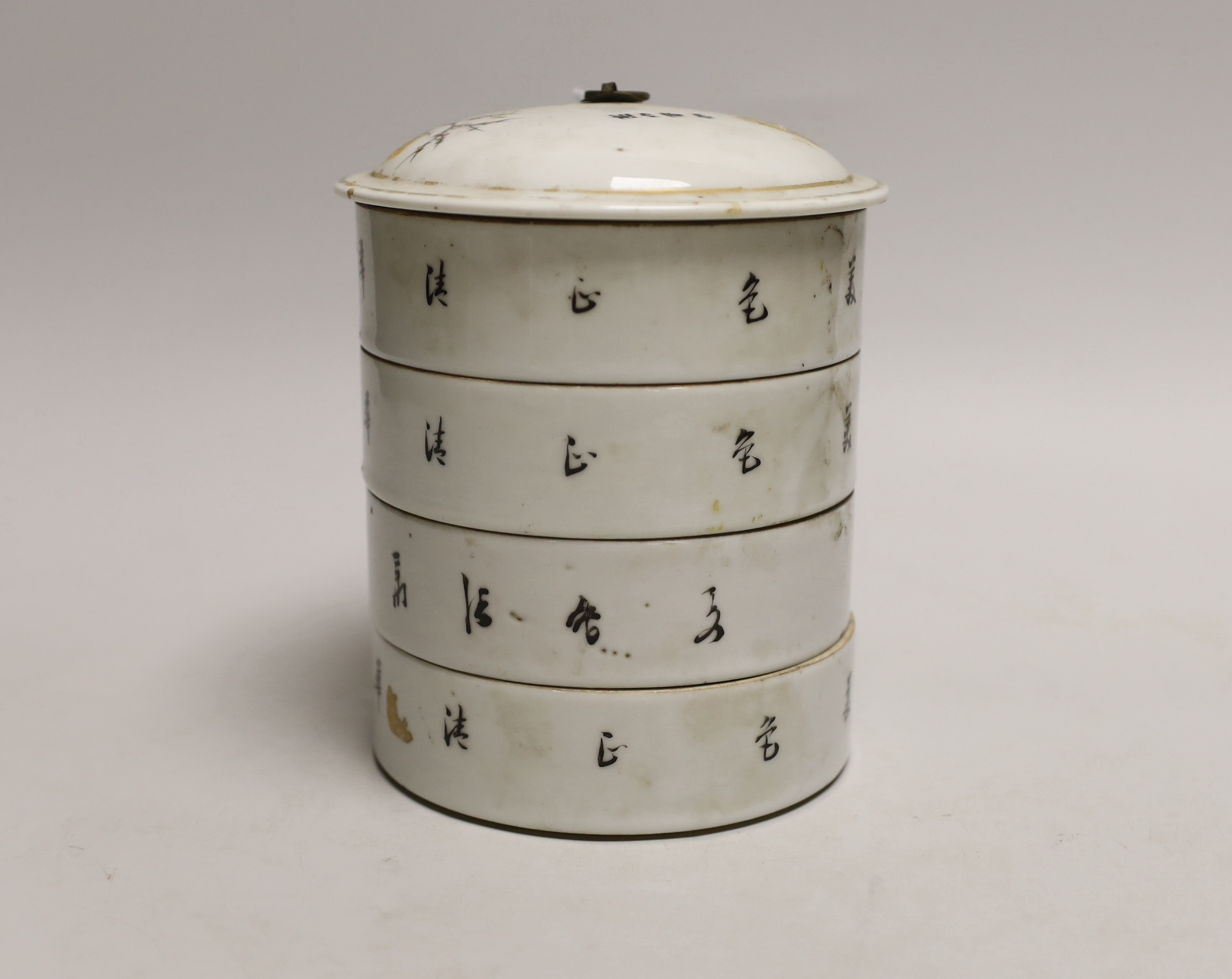 An early 20th century Chinese stacking food container, 16cm